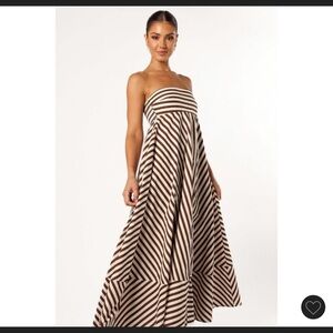 Petal And Pup BOWIE STRAPLESS MAXI DRESS - CHOCOLATE & WHITE Striped Size 12